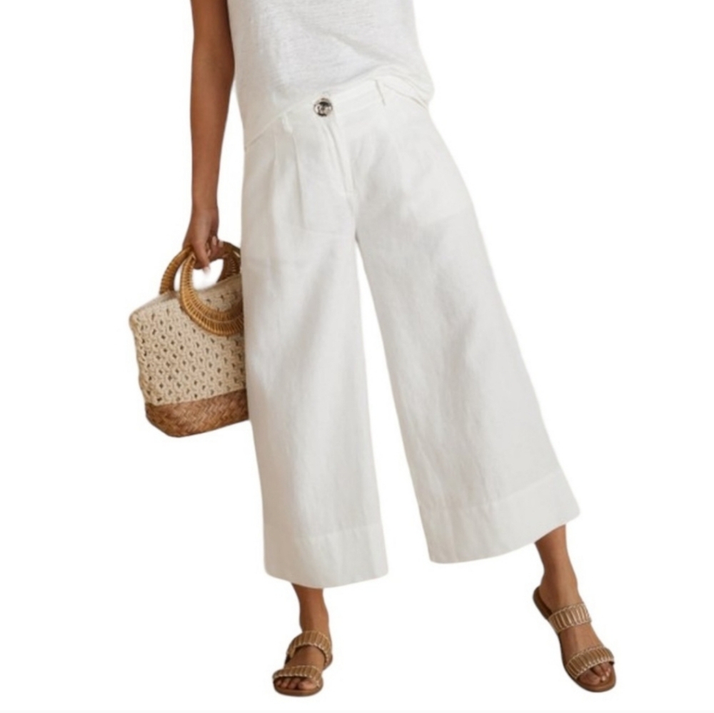 SOFT SURROUNDINGS Nabi Cropped Wide Leg Linen White Pants 14